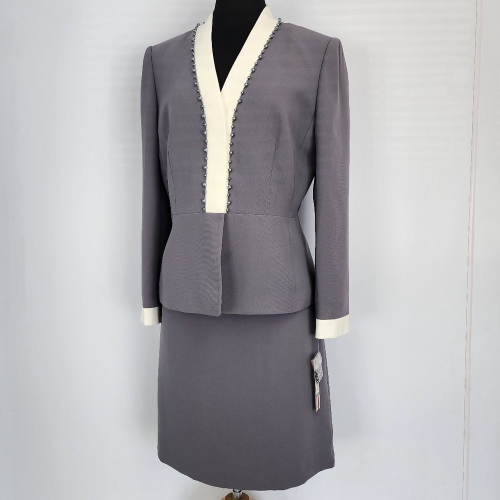 TAHARI 2PC SKIRT SUIT grey skirt and blazer - women [size 12] [NewWithTags]